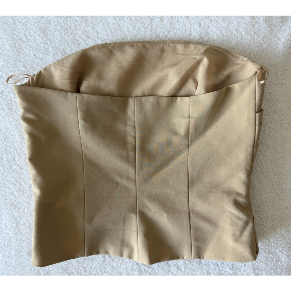 ZARA Strapless Pleated Tube Top classic beige Sz-XS - Picture 3 of 9